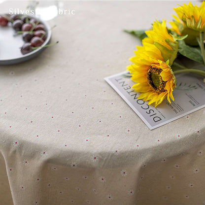 White Floral Linen Tablecloth丨Spring Decor - Silvester Fabric