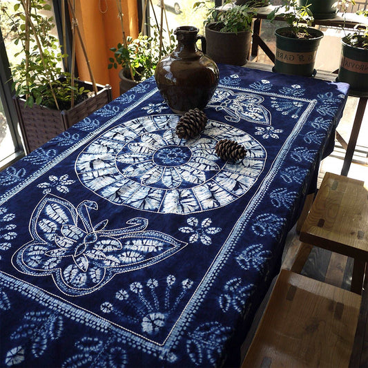 Traditional Hand Dyed Vintage Natural Tie-Dye Rectangle Tablecloths
