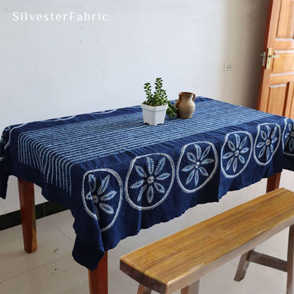 Hand Dyed Flower Pattern Vintage Tie-Dye Rectangle Tablecloths