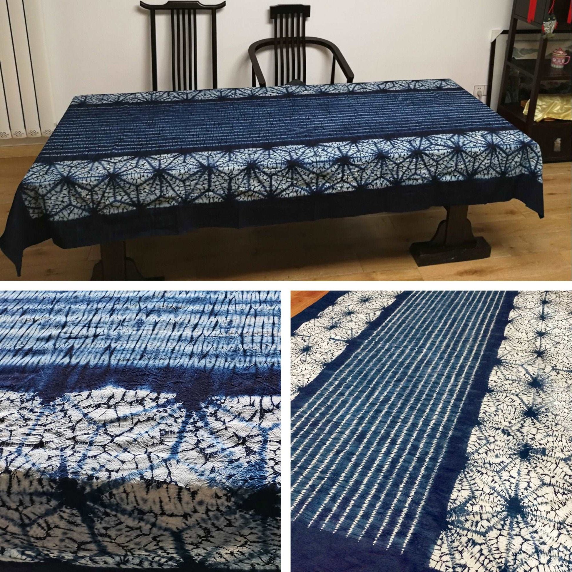 Handmade Organic Vintage Natural Tie-Dye Rectangle Tablecloths