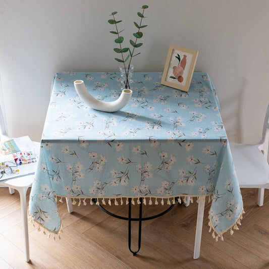 Blue Square Floral Tablecloth丨Free Shipping - Silvester Fabric