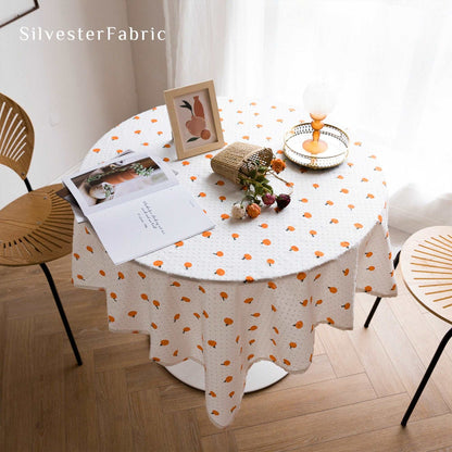 French Orange Print Rustic Rectangle Cotton Embroidery Tablecloths
