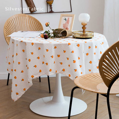 French Orange Print Rustic Rectangle Cotton Embroidery Tablecloths