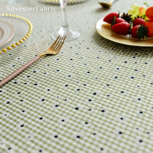 Close‑up of Green Plaid Floral Tablecloth corner