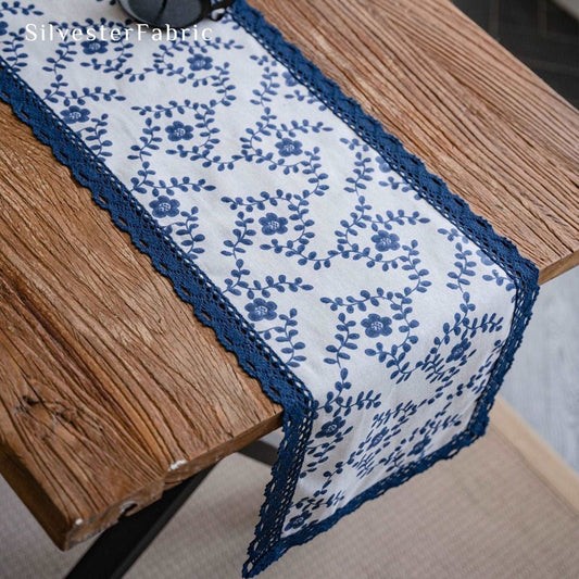 Blue Floral Farmhouse Table Runner丨Free Shipping - Silvester Fabric