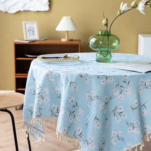 Elegant French Country Floral Linens Blue Outdoor Rectangle Tablecloth