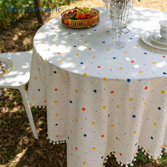 French Embroidered Coloured Polka Dot Cotton Rectangle Tablecloths