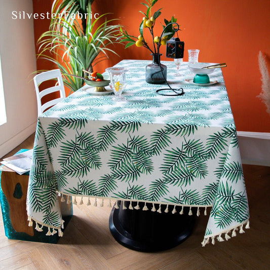 Green Leaf Tropical Tablecloth丨Linen Table cloth - Silvester Fabric