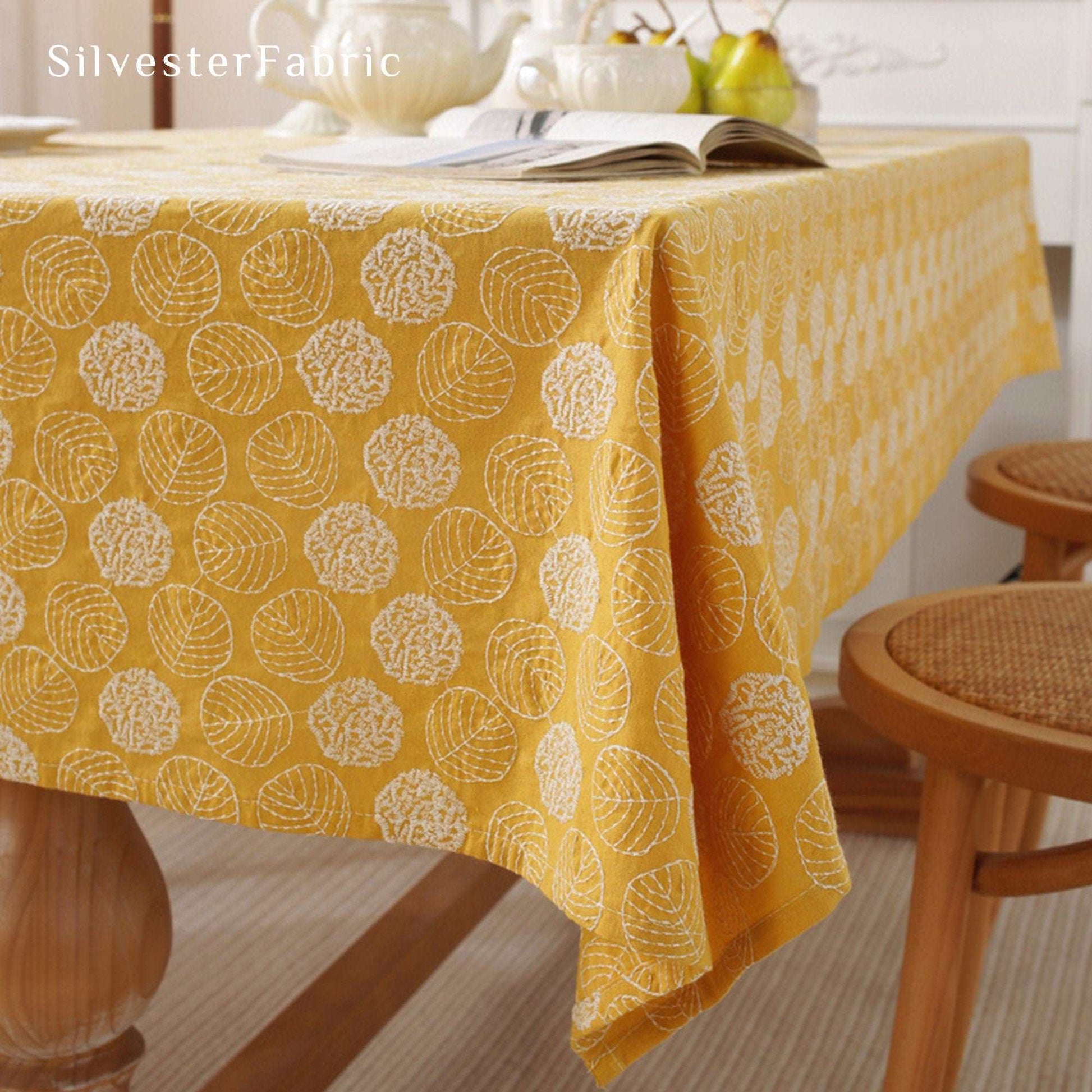 Leaf Embroidered Yellow Tablecloth丨Free Shipping - Silvester Fabric