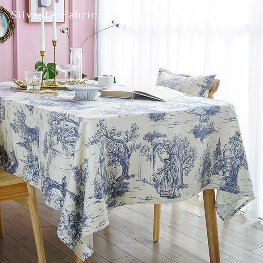 French Vintage Noble Manor Print Outdoor Rectangle Linen Tablecloth
