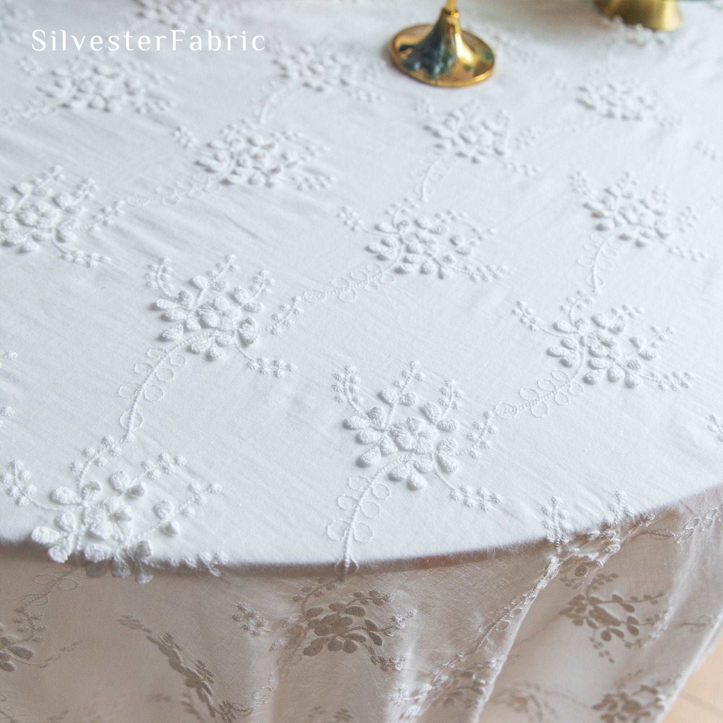 White French Vintage Embroidered Floral Wedding Rectangle Tablecloths