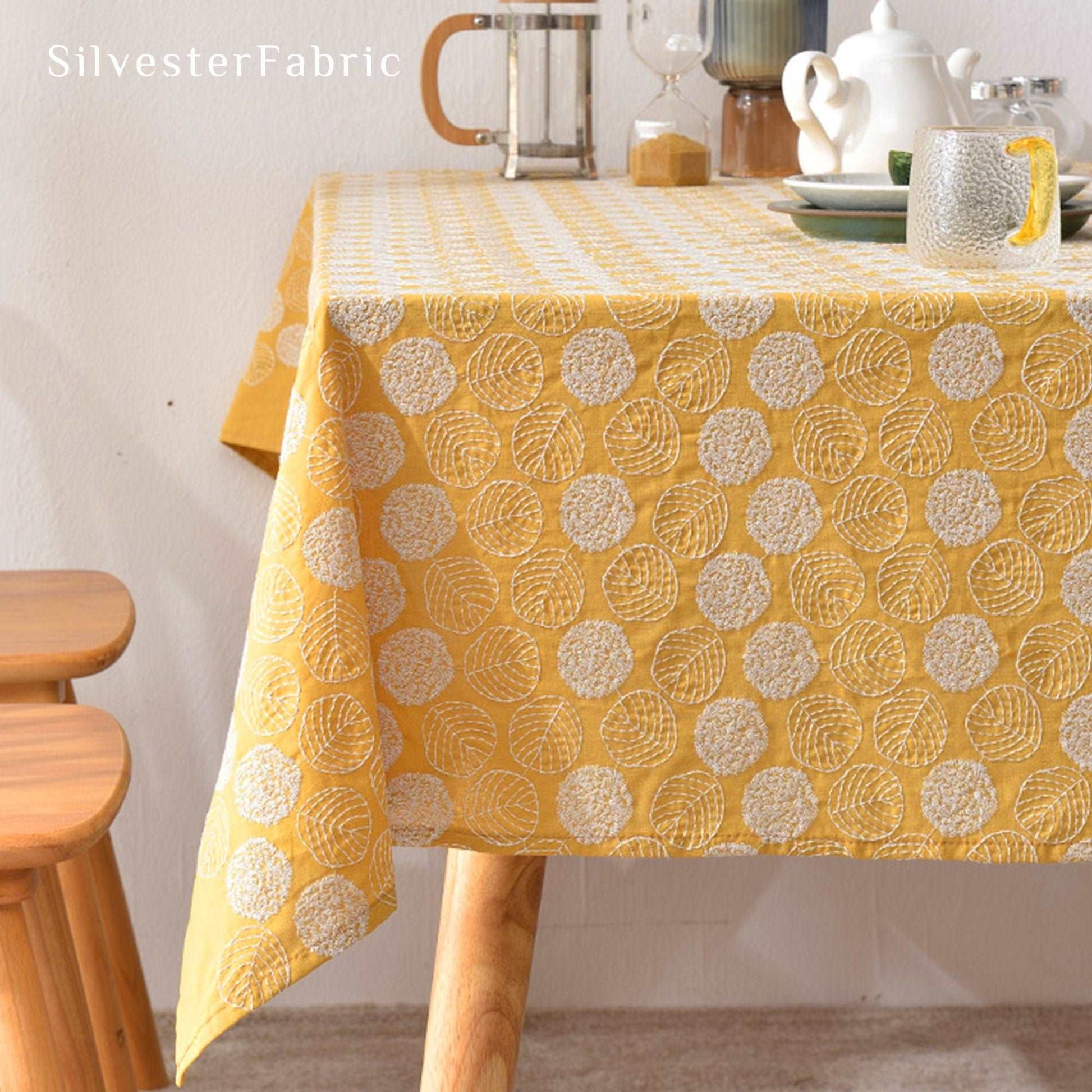 Leaf Embroidered Yellow Tablecloth丨Free Shipping - Silvester Fabric