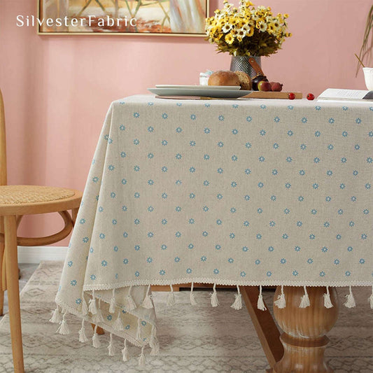 Light Blue Floral Tablecloth