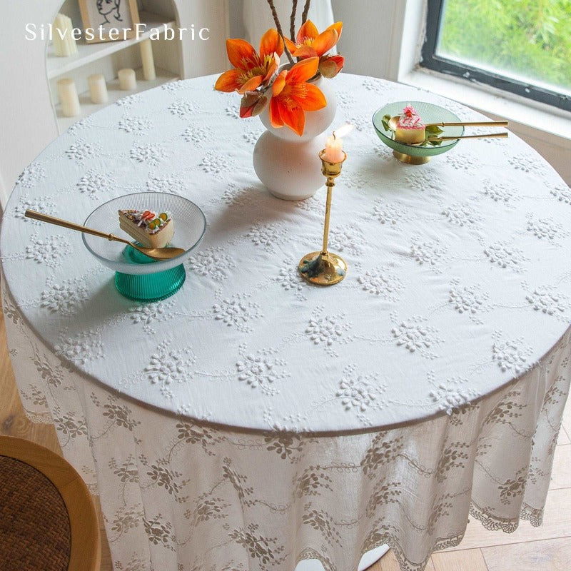 White Embroidered Tablecloth丨Wedding Table Decor – SilvesterFabric