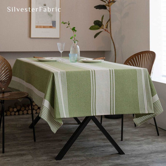 Rectangular Linen Tablecloth丨Green Striped Tablecloth