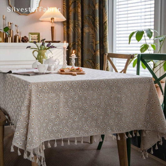 Daisy Beige Tablecloth丨Free Shipping - Silvester Fabric