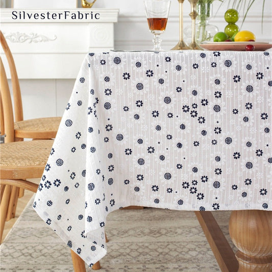 Blue Floral White Tablecloth