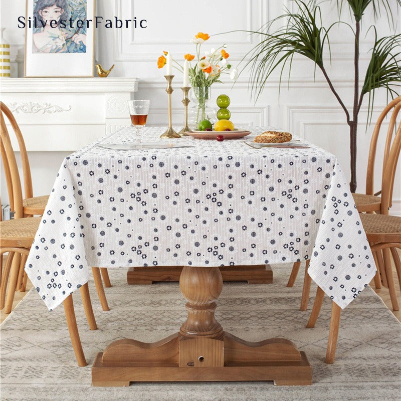 Blue Floral Tablecloth丨White Tablecloth丨Floral Tablecloth