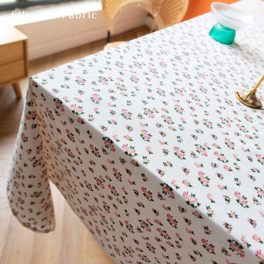Red Floral Linen Tablecloth