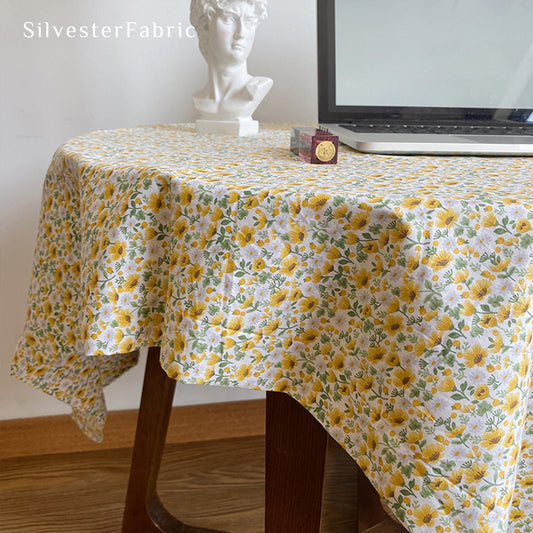 French Daisy Pattern Country Wildflowers Cotton Rectangle Tablecloths