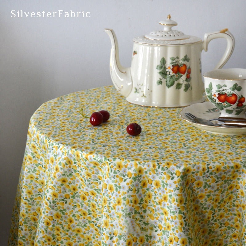 Yellow Floral Tablecloth丨Floral Tablecloth Rectangle