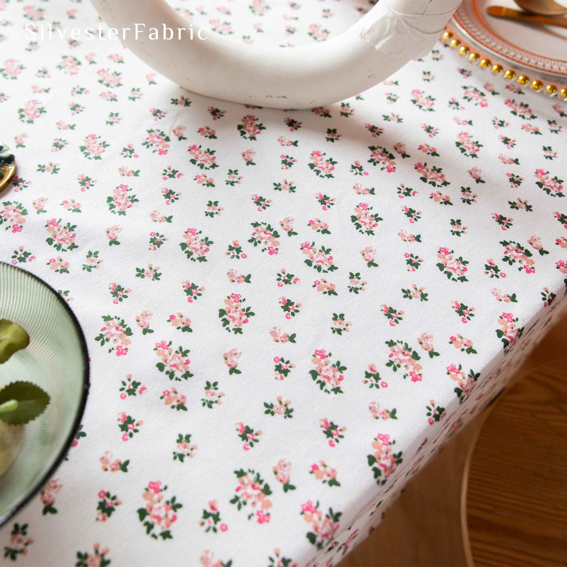 French Country Wildflowers Linen Rectangle Outdoor Cotton Tablecloth