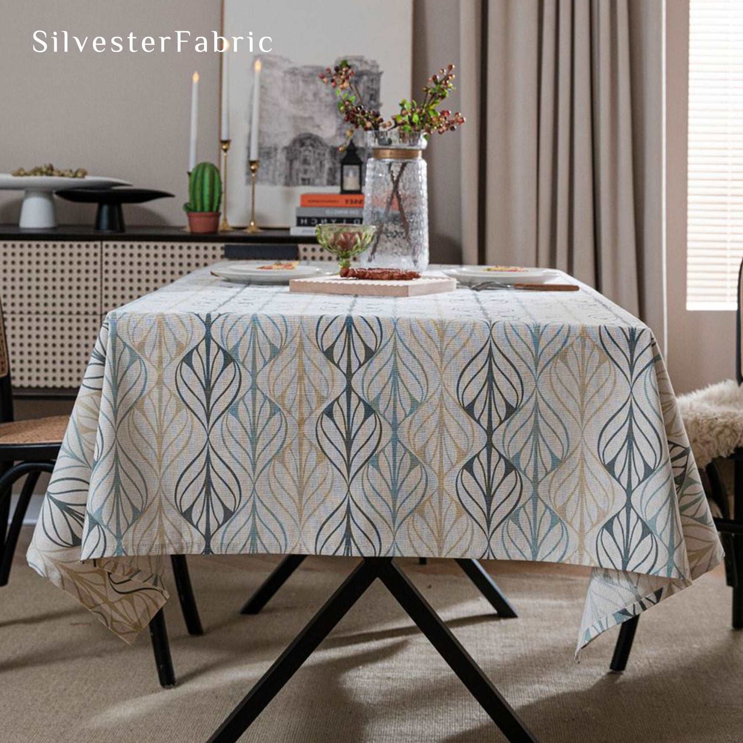 French Country Vintage Leaves Of Vein Texture Printed Linen Tablecloths