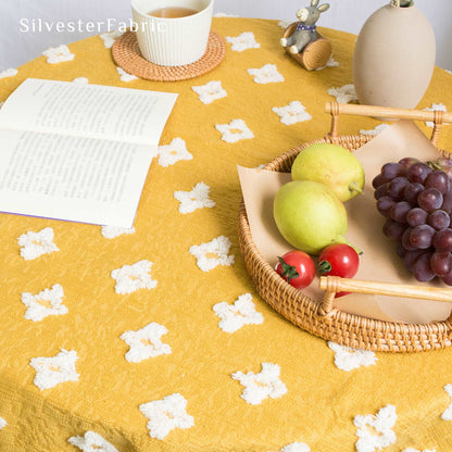 Yellow French Jacquard Vintage Farmhouse Cotton Rectangle Tablecloths