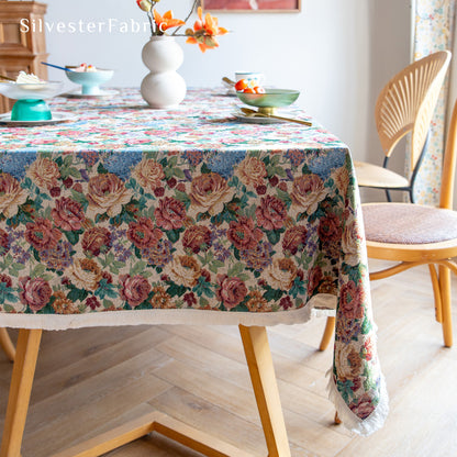 French Oil Painting-Like Flora Pattern Vintage Rectangle Tablecloths