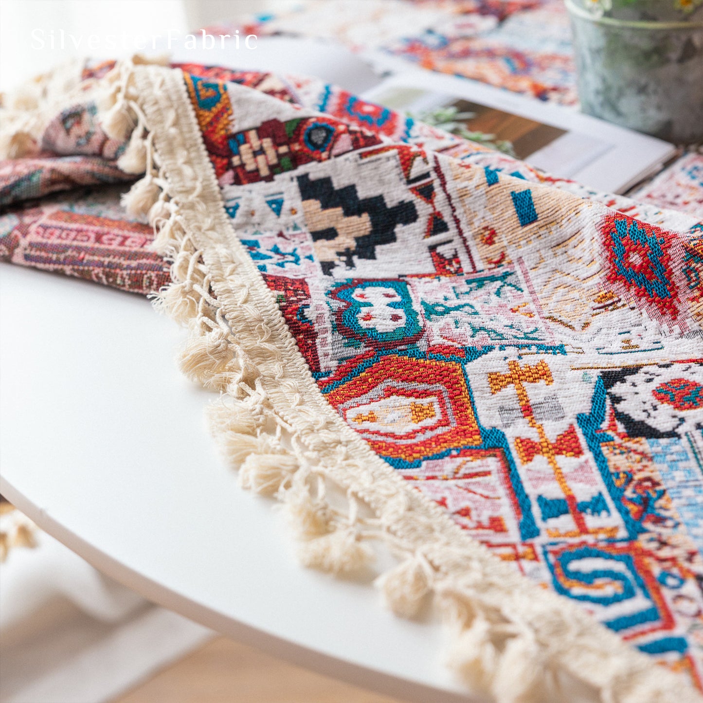 Bohemian Ethnic Geometric Pattern Linen Cotton Rectangular Tablecloths