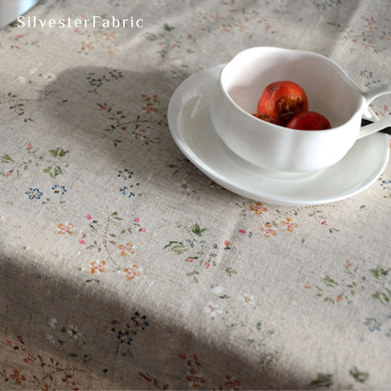 French Farmhouse Rectangle Floral Pattern Cotton Linen Tablecloths
