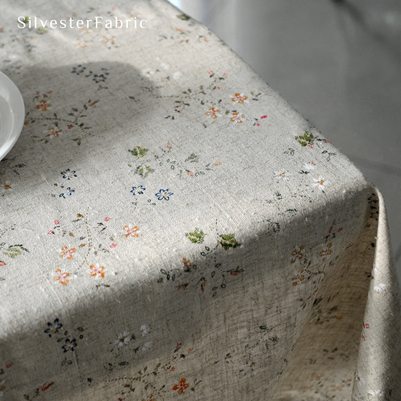Beige Linen Floral Tablecloth丨Various Rectangle Size Presets ...