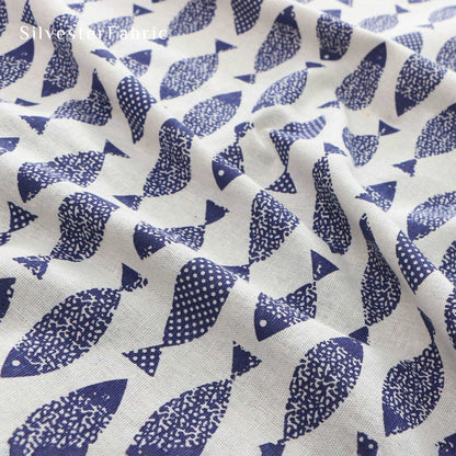 Blue Fish Pattern Cotton Linen Rectangle Minimalist Tablecloths