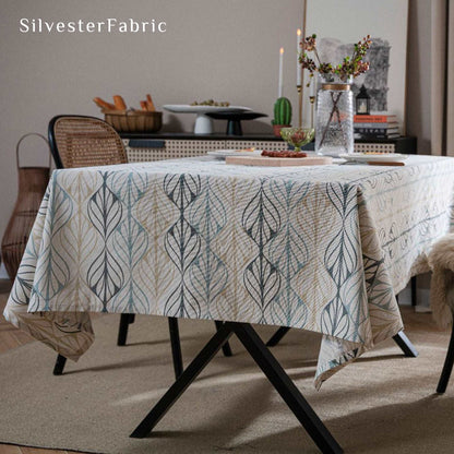 French Country Vintage Leaves Of Vein Texture Printed Linen Tablecloths