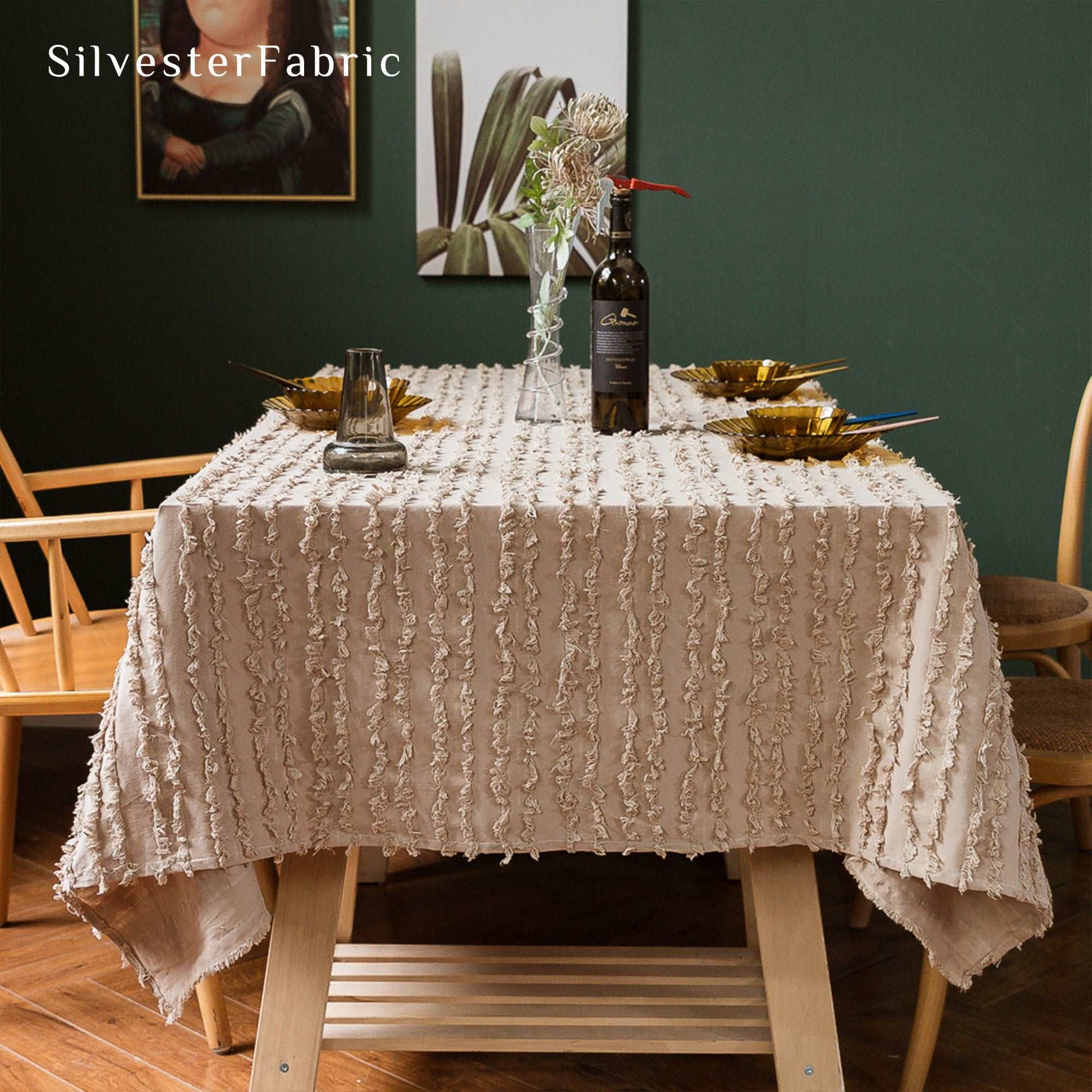 Vintage Striped Jacquard Linen French Rectangle Outdoor Tablecloths