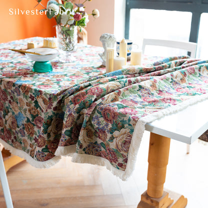 French Oil Painting-Like Flora Pattern Vintage Rectangle Tablecloths