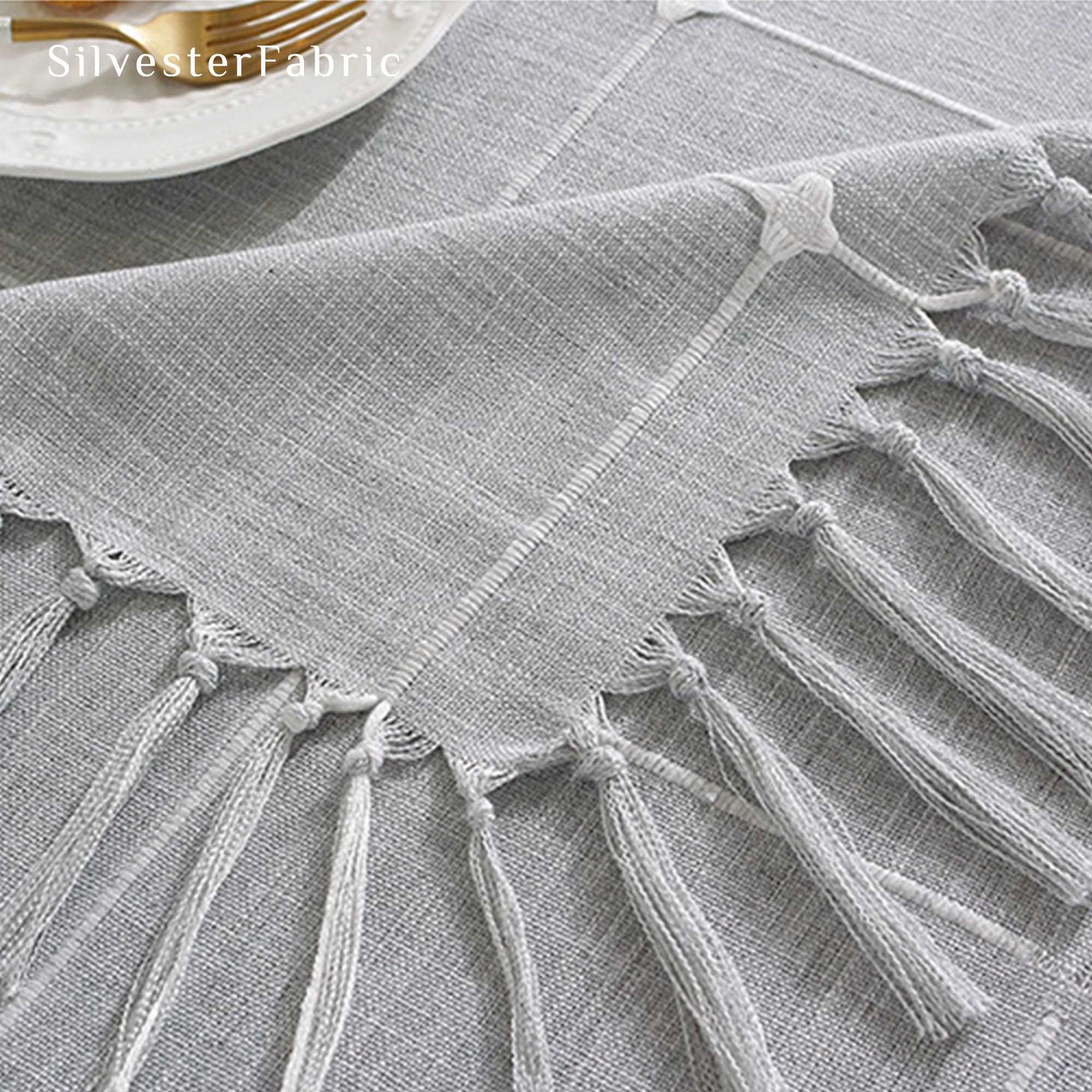 Embroidered Linen Country Outdoor Rectangle Tablecloth In Grey Plaid