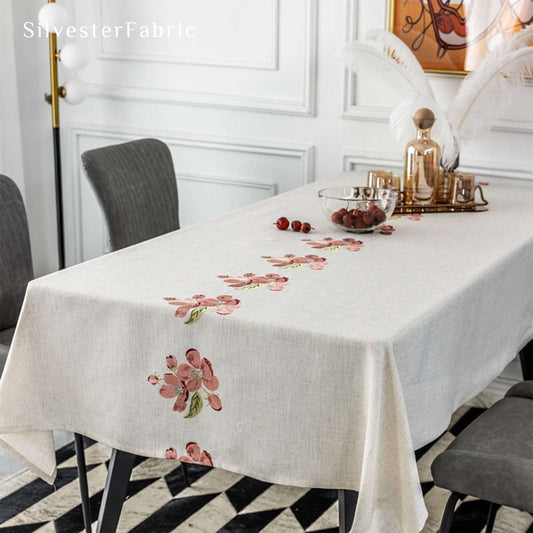Off White Rectangle Floral Tablecloth