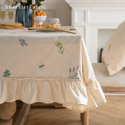 Embroidery Floral Tablecloth Rectangle - Silvester Fabric