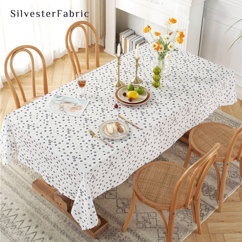 Blue Floral Tablecloth丨White Tablecloth丨Floral Tablecloth